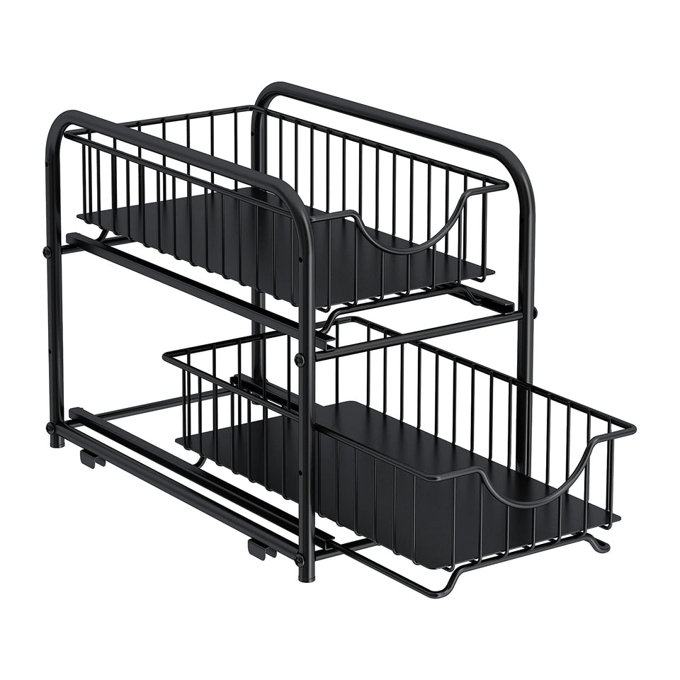 AIYAKA pull-out cabinet organizer front view with two-tier sliding baskets for easy access
