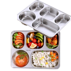 AIYoo two-pack rectangular divided plate, front view with five sections