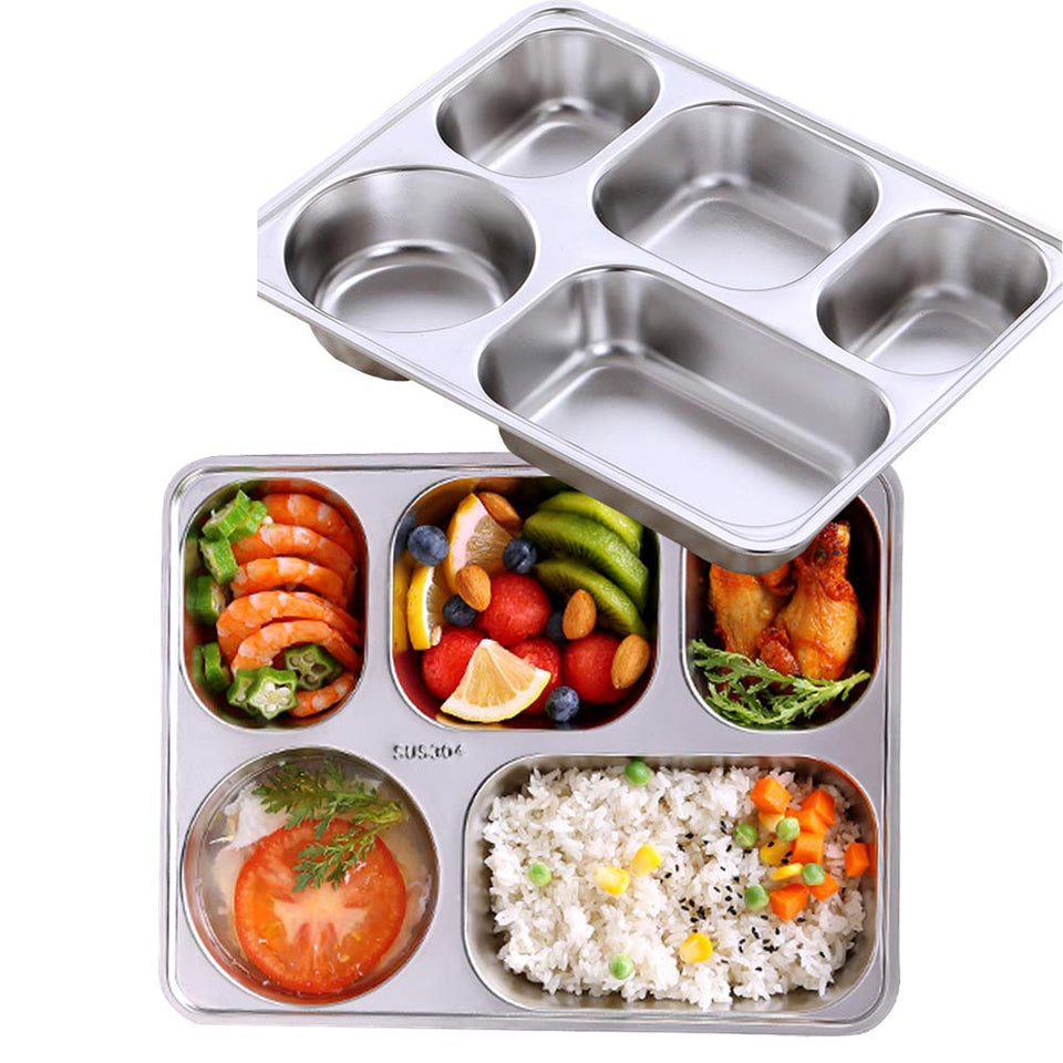 AIYoo two-pack rectangular divided plate, front view with five sections