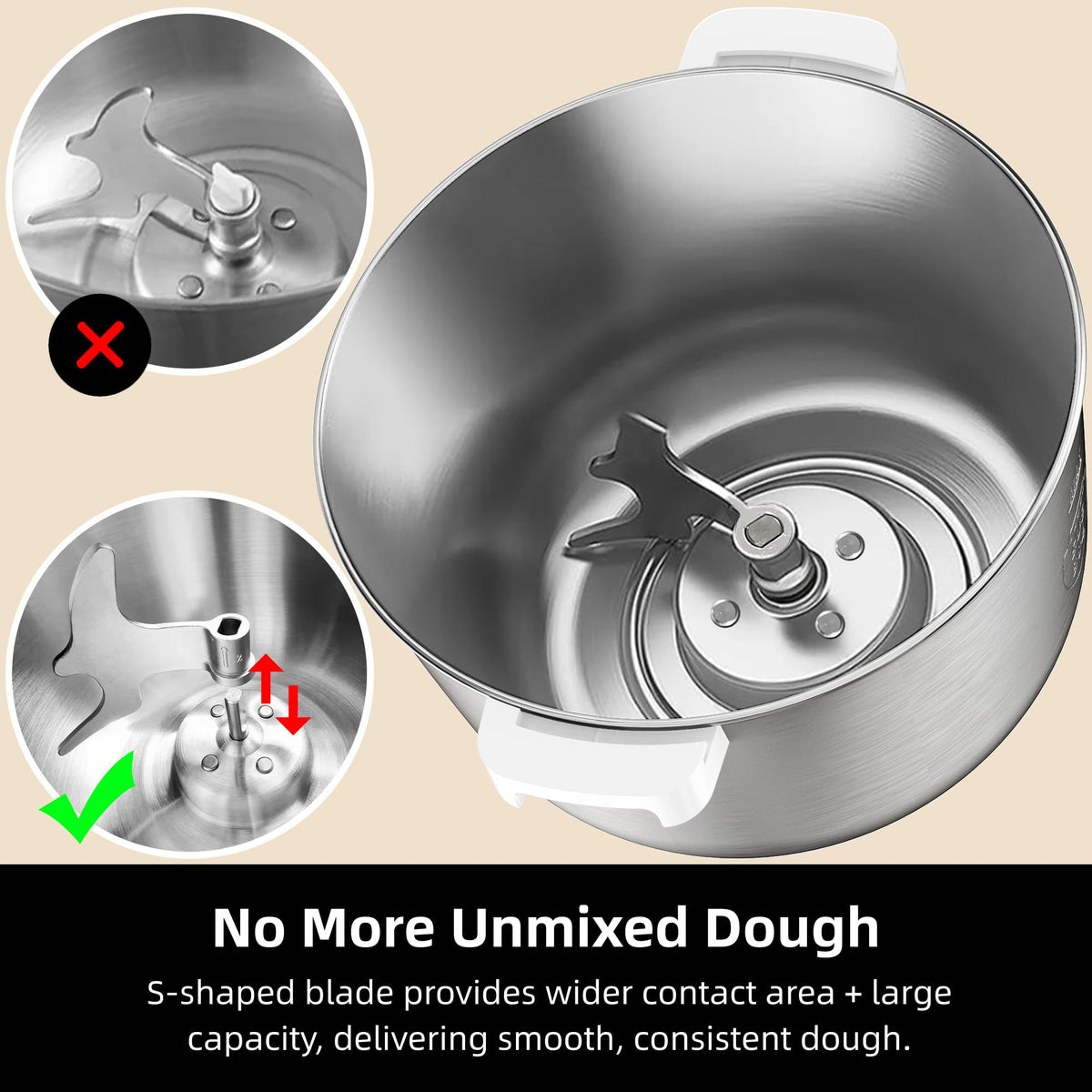 AIZIYO DoughChief 7.4QT stainless steel bowl for large batches