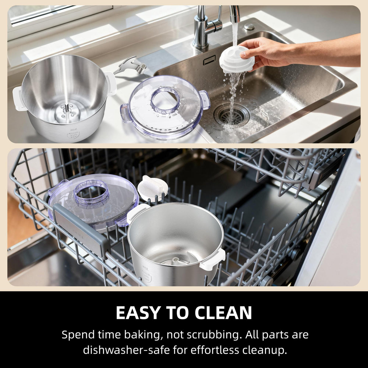 AIZIYO DoughChief dishwasher-safe parts for simple cleanup after baking