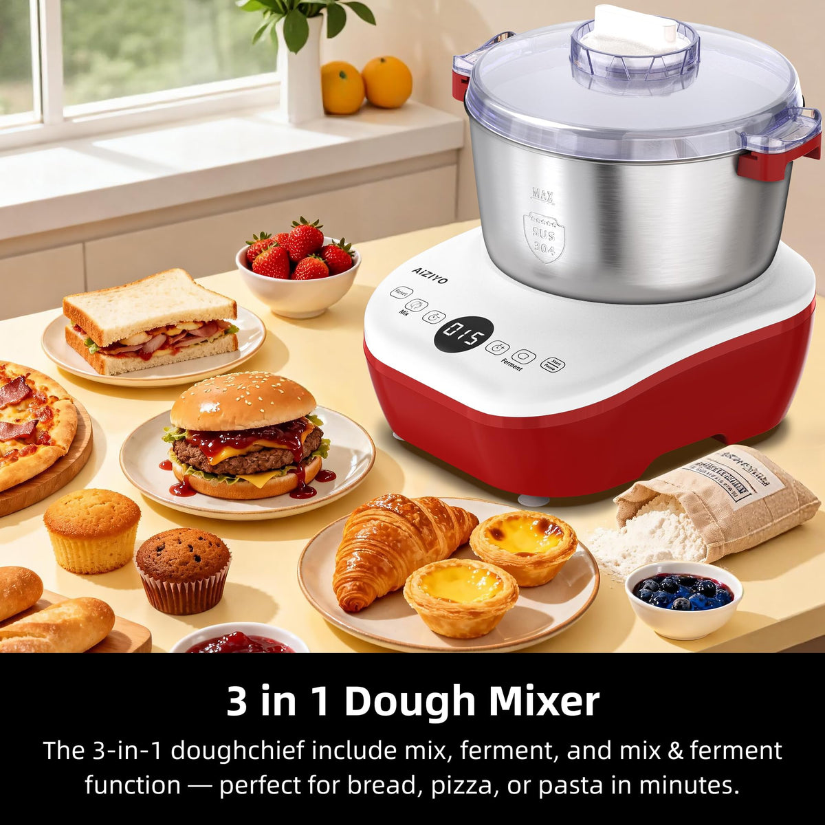 AIZIYO DoughChief S-shaped blade guiding the dough for even gluten development.