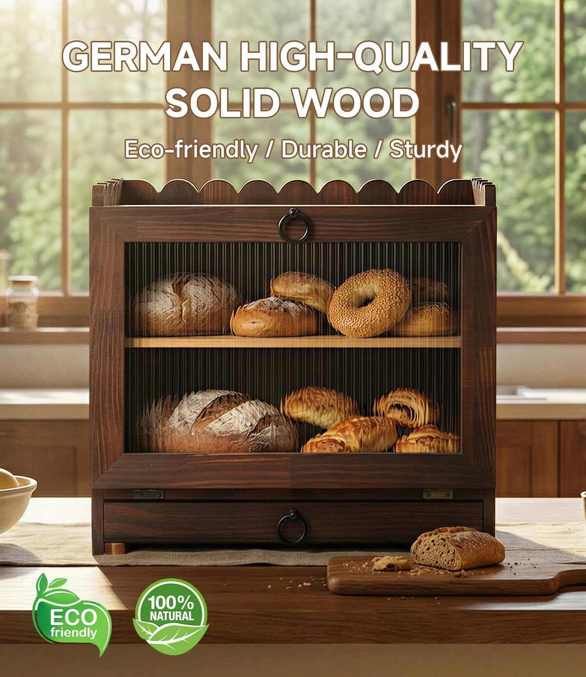 AIZMOZIA breadbox acrylic door enables quick content checks without opening.