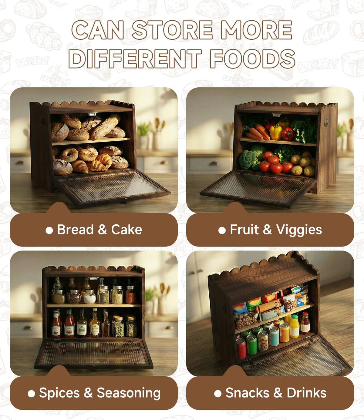 AIZMOZIA breadbox with drawer inside illustrates practical two-layer organization.