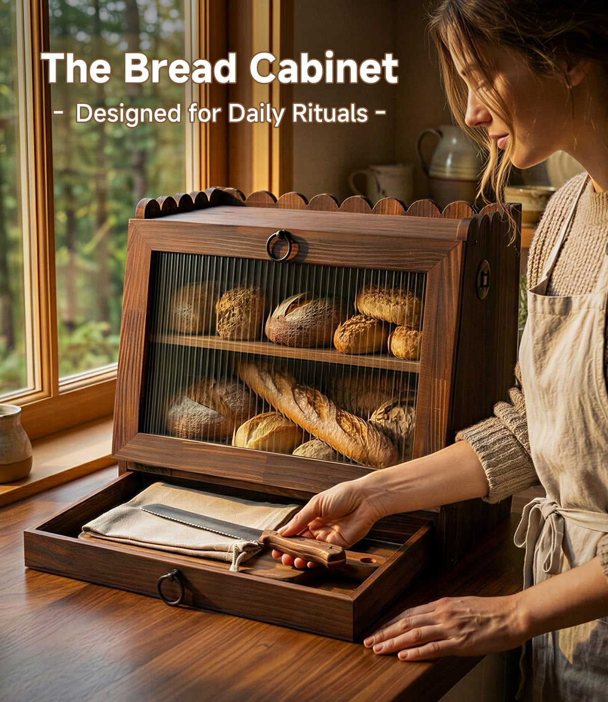AIZMOZIA breadbox top view shows raised edges and secure storage.