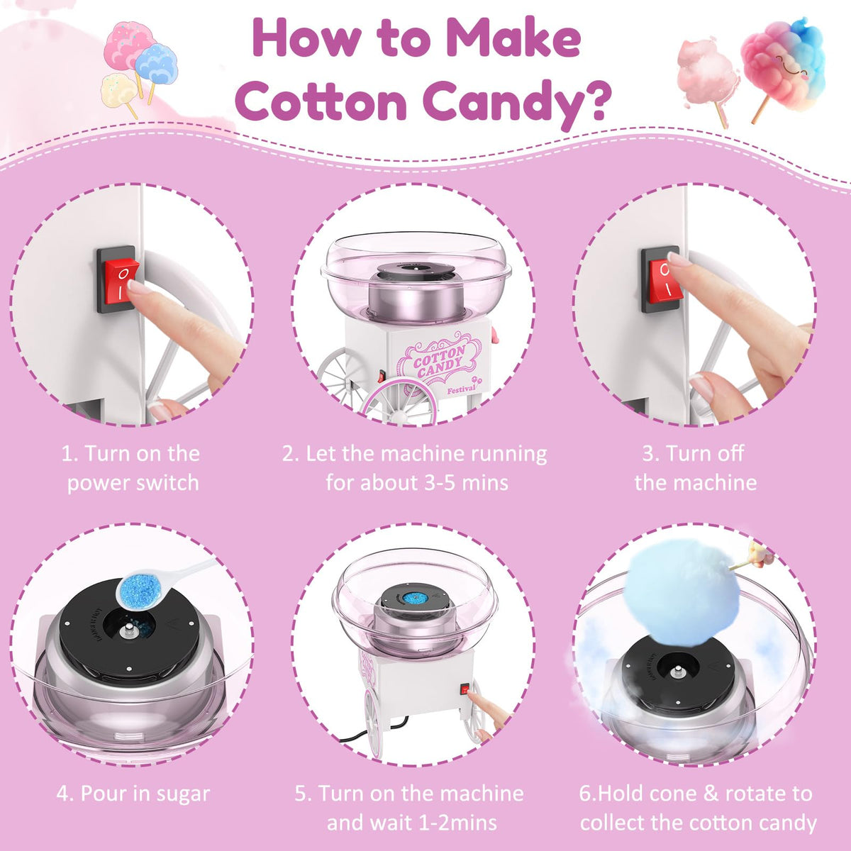 Ajgvq cotton candy machine mini sugar scoop included for simple preparation