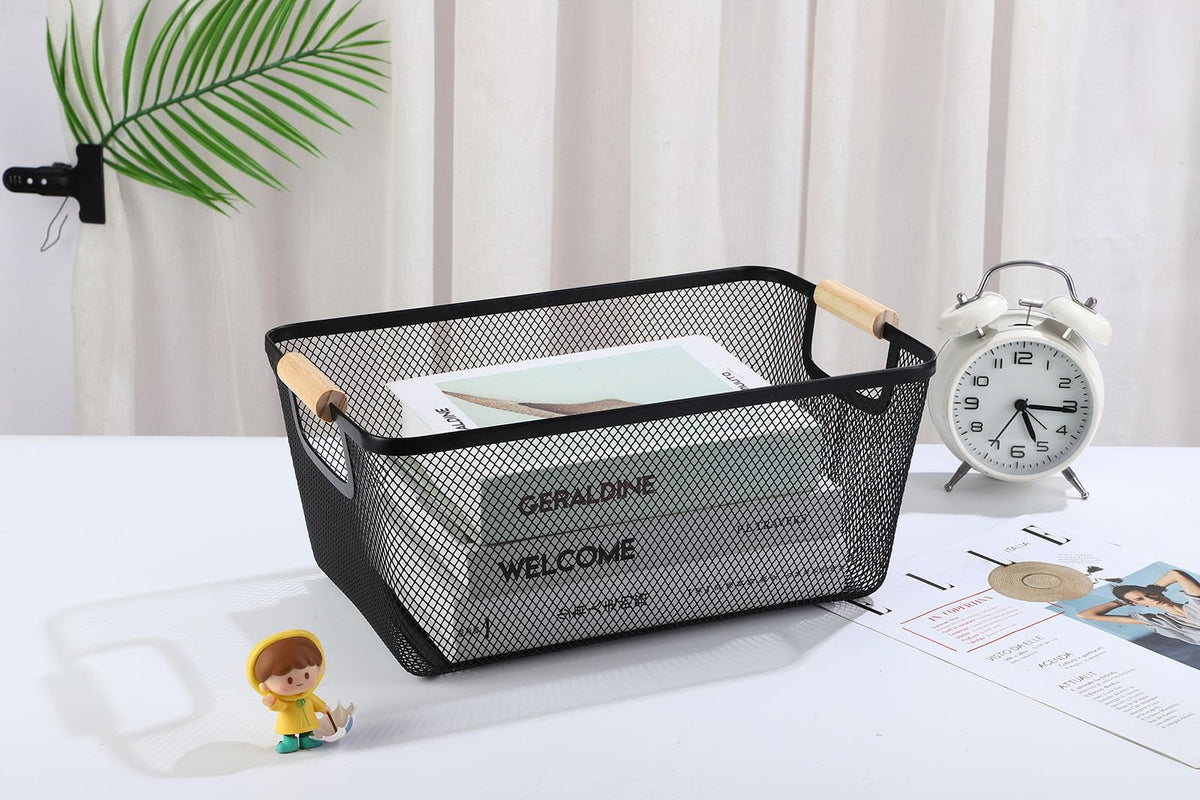 AJIODA bathroom toiletry storage basket keeps soaps and shampoos tidy.