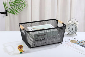 AJIODA bathroom toiletry storage basket keeps soaps and shampoos tidy.