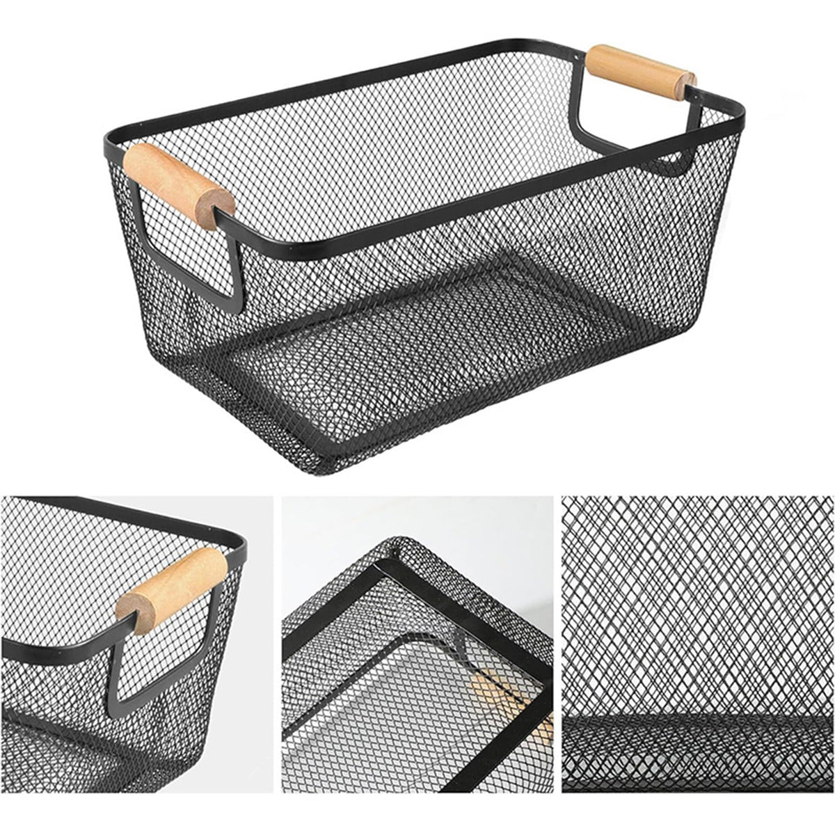 AJIODA folding wood handle basket portable and easy to move on shelves.