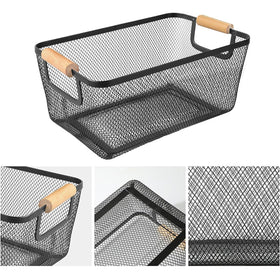 AJIODA folding wood handle basket portable and easy to move on shelves.