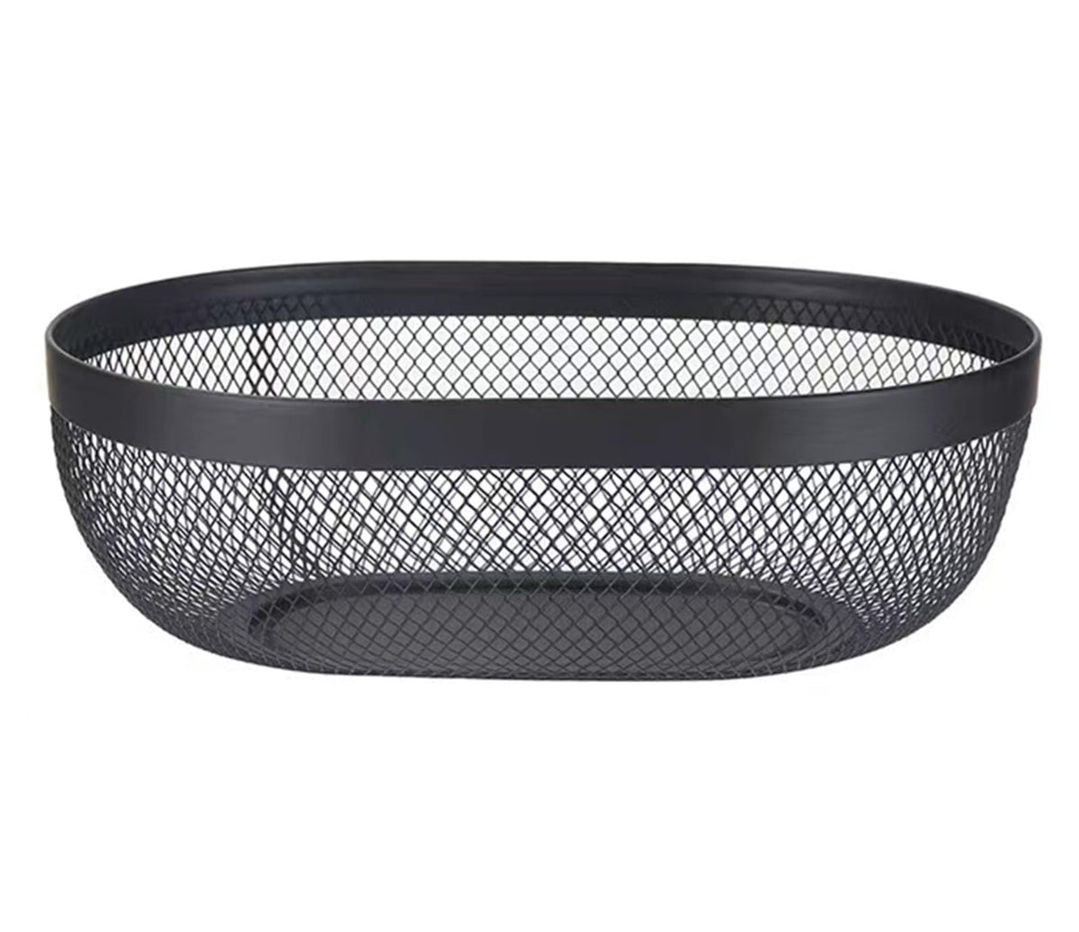 AJIODA metal mesh oval basket on a counter for durable storage.