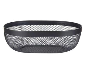 AJIODA metal mesh oval basket on a counter for durable storage.