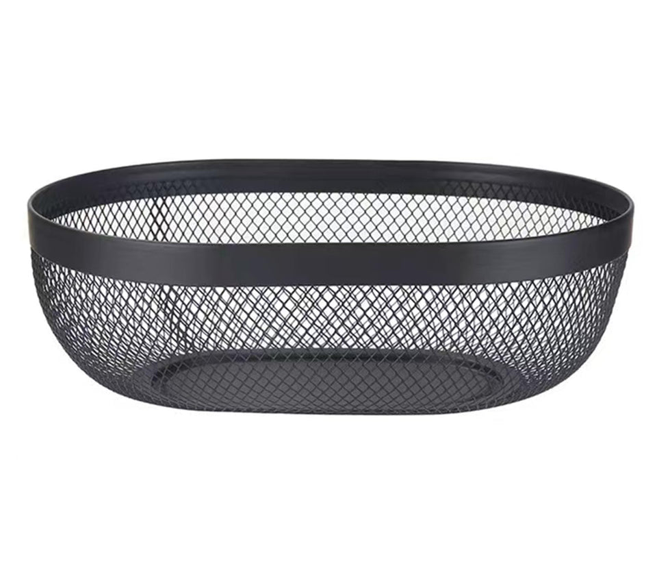AJIODA metal mesh oval basket on a counter for durable storage.