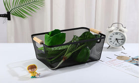 AJIODA pantry kitchen organizer basket fits canned goods and bottles neatly.