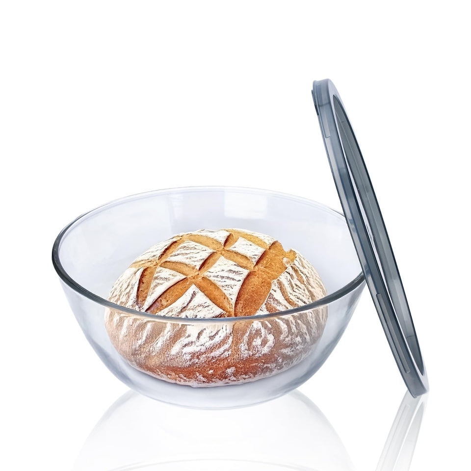 Ajrwiiy large glass bowl with lid for sourdough proofing and monitoring.