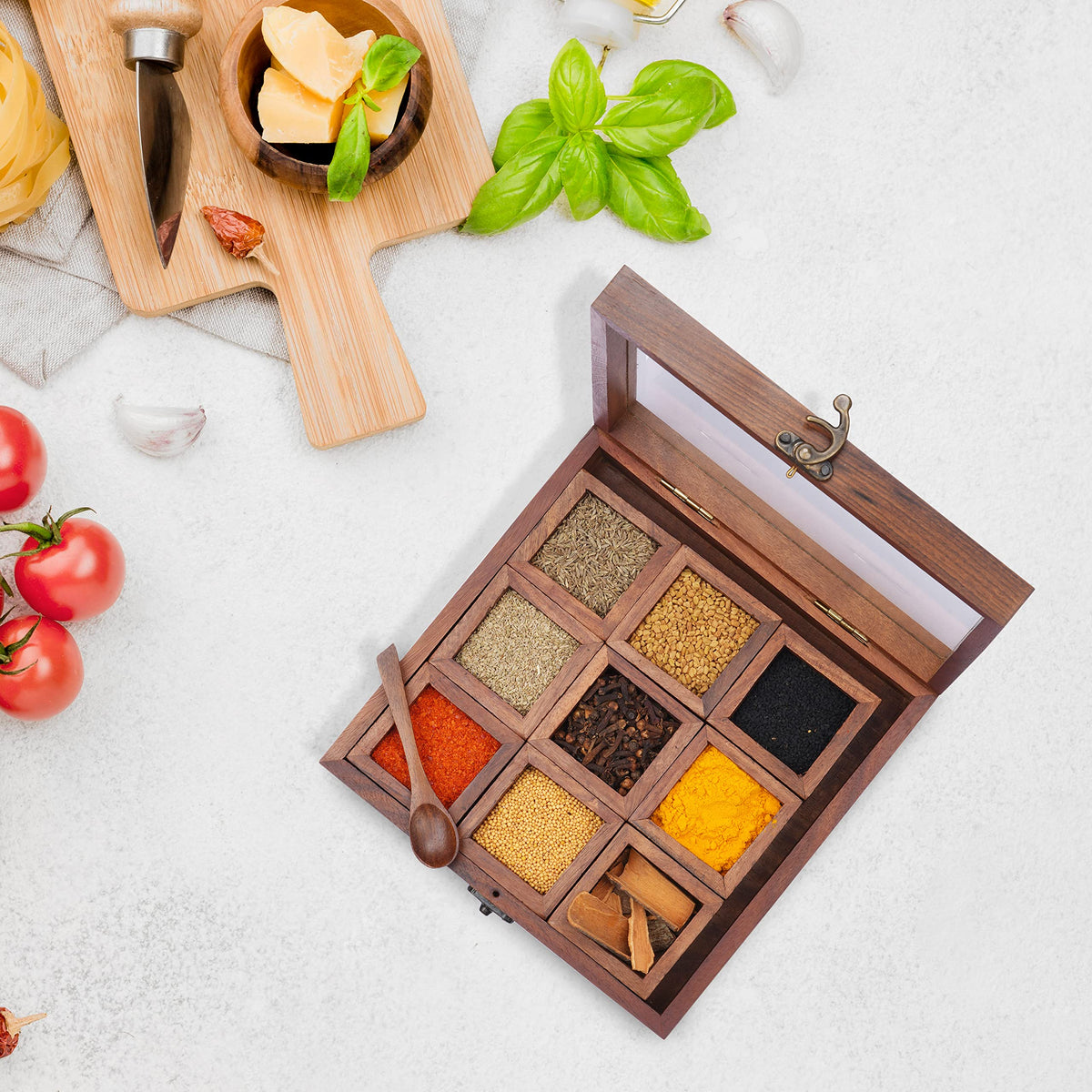 Ajuny premium wooden craftsmanship highlights durable, elegant spice storage