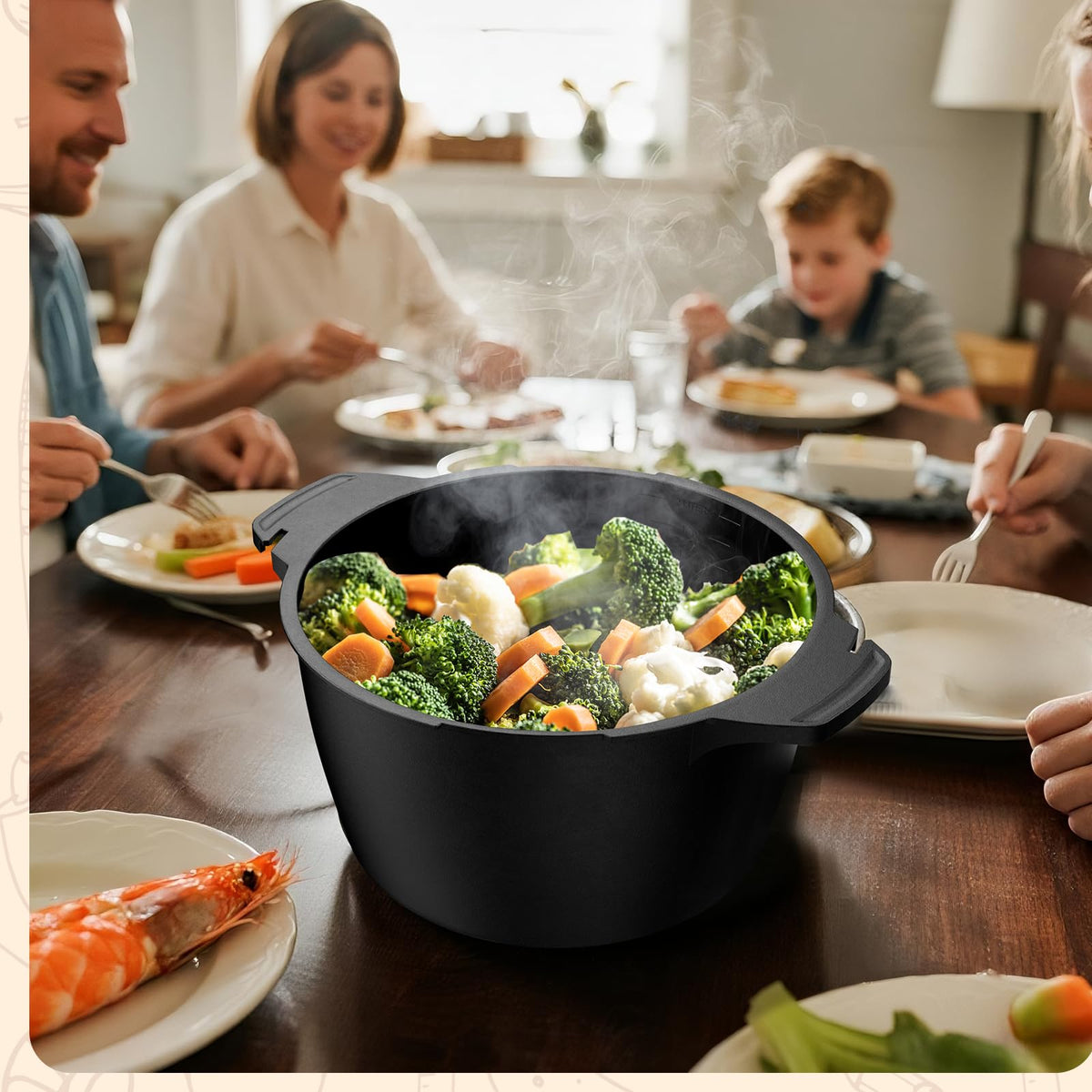 AJXX Dishwasher safe BPA-free steamer for easy cleanup.