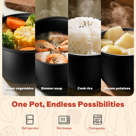AJXX Versatile microwave steamer for steaming, reheating, and meal prep.