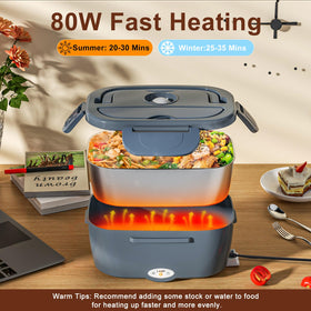 Akhia electric lunch box stainless steel container ready for reheating at home or on the road.