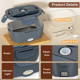 Akhia lunch box in office setup powered by 110V for hot meals.