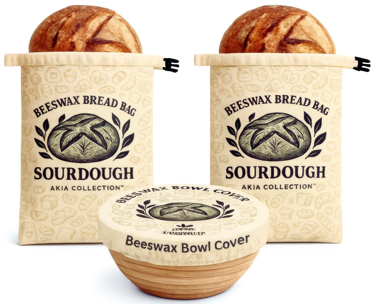 Akia Collection XL beeswax bread bags preserving freshness of homemade loaves