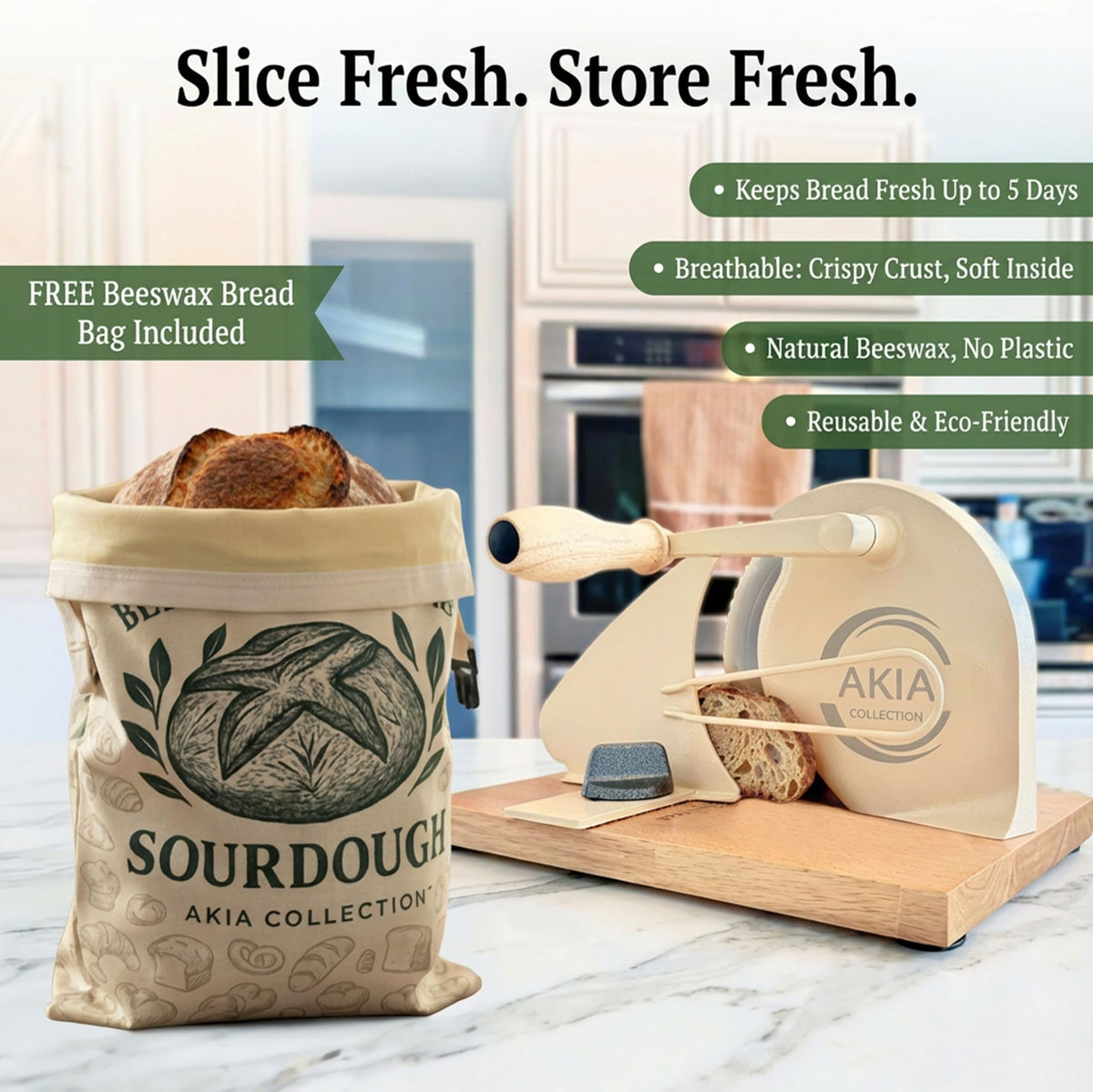 Akia Collection stable countertop design keeps slicer secure during use.