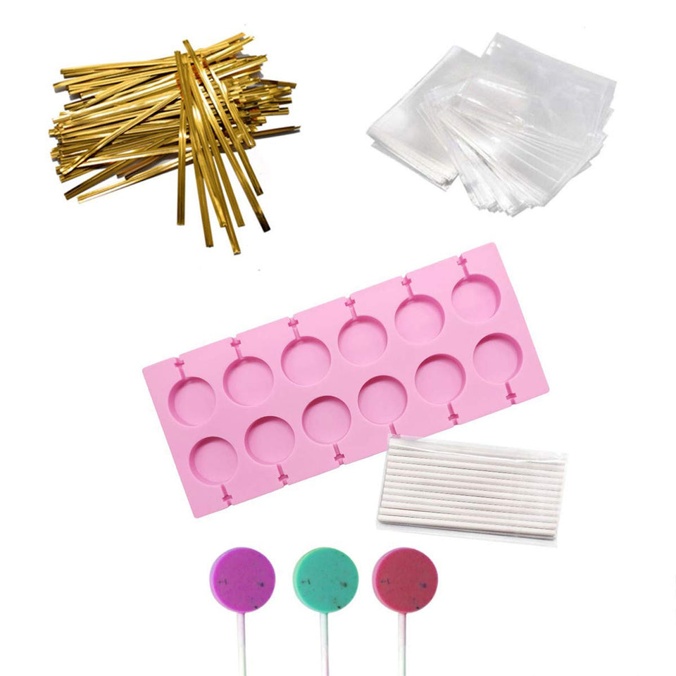 AKINGSHOP round pink 12-cavity lollipop mold for colorful candy creations.