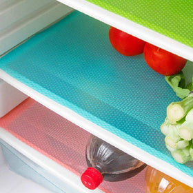 AKINLY refrigerator mats 9-pack protect shelves from spills with cushioned anti-slip surface.