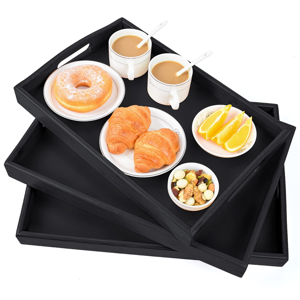 AKKAJJ large bamboo serving tray with handles for easy bed service
