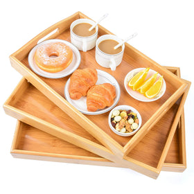 AKKAJJ bamboo serving trays large with handles for easy breakfast in bed.