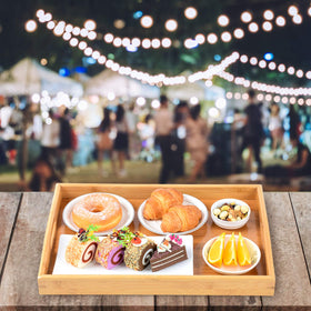 AKKAJJ bamboo serving trays small with handles for compact meals.