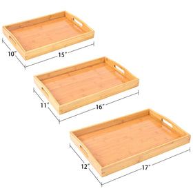 AKKAJJ bamboo tray set stackable design saves cabinet space.