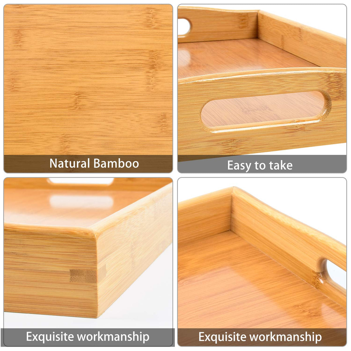 AKKAJJ bamboo tray close-up wood grain highlights natural finish.