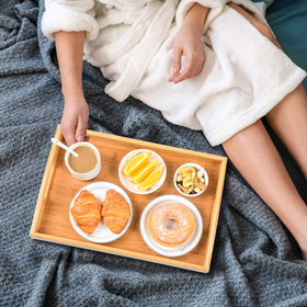 AKKAJJ bamboo trays easy-clean surface simplifies maintenance after meals.