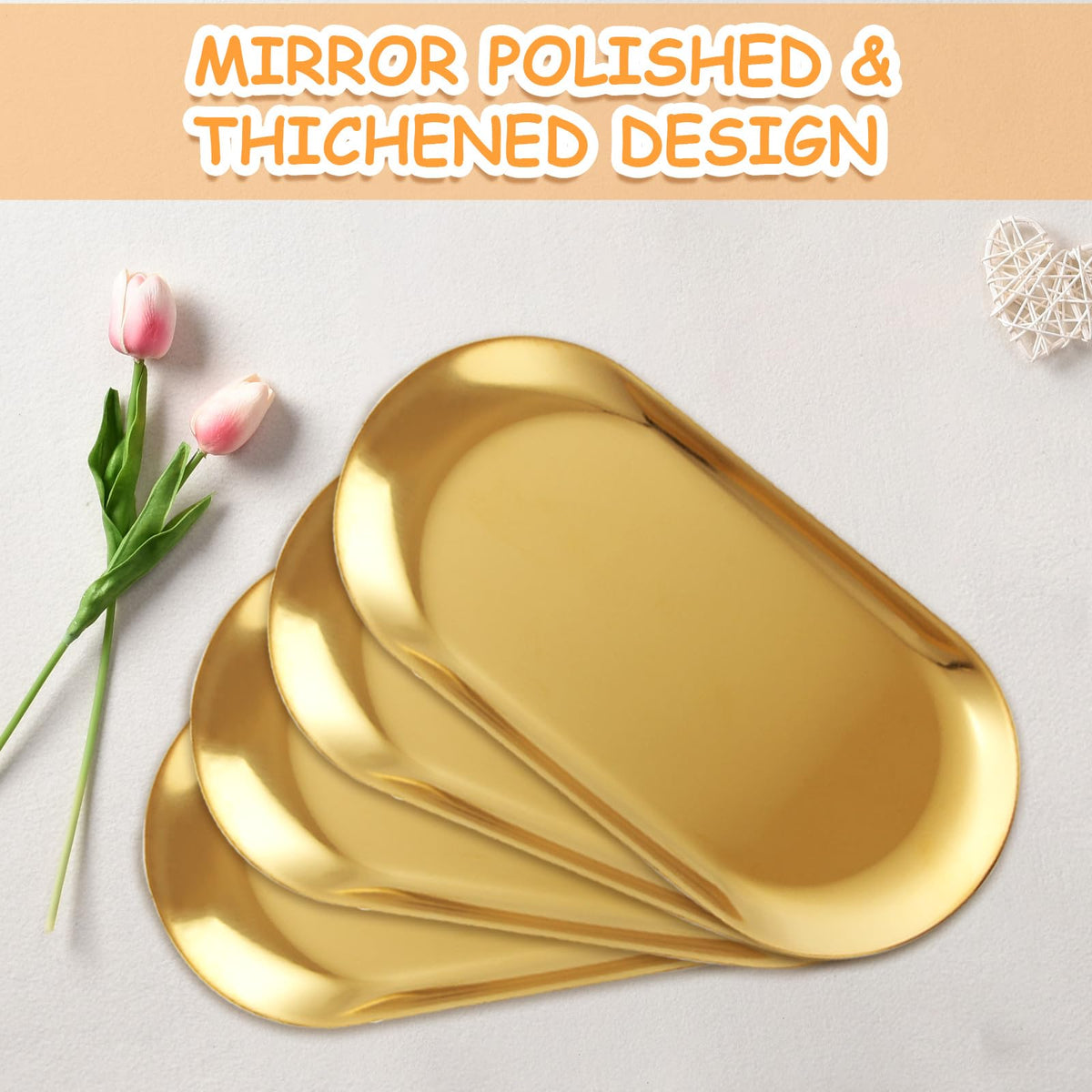 AKOLAFE gold tray used for jewelry and cosmetics storage and organization