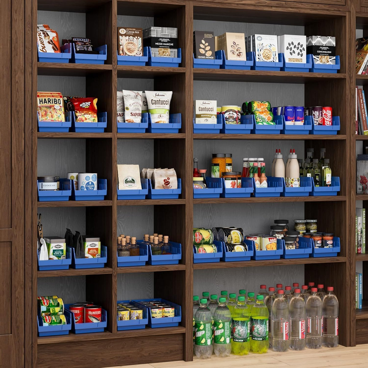 Akro-Mils 30130 plastic shelf bin clear on a shelf simplifies garage and closet storage