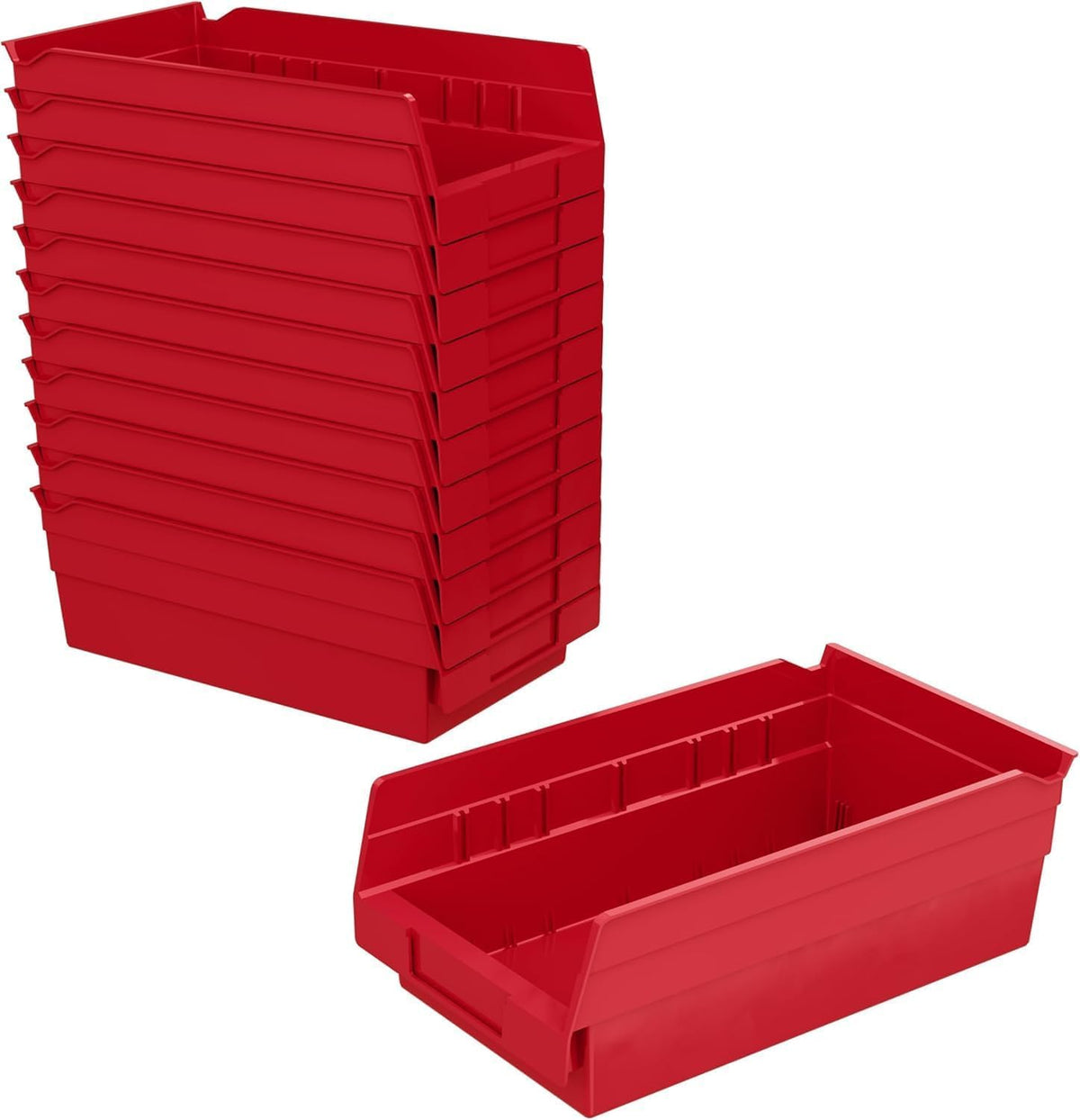 Akro-Mils 30130 shelf bin front view for easy access to small parts.