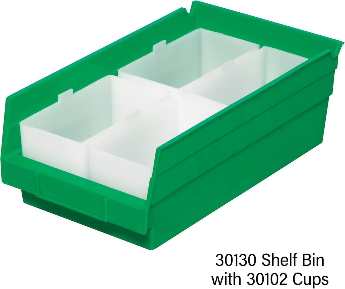 Akro-Mils 30130 fits 12, 18, or 24-inch deep shelves.