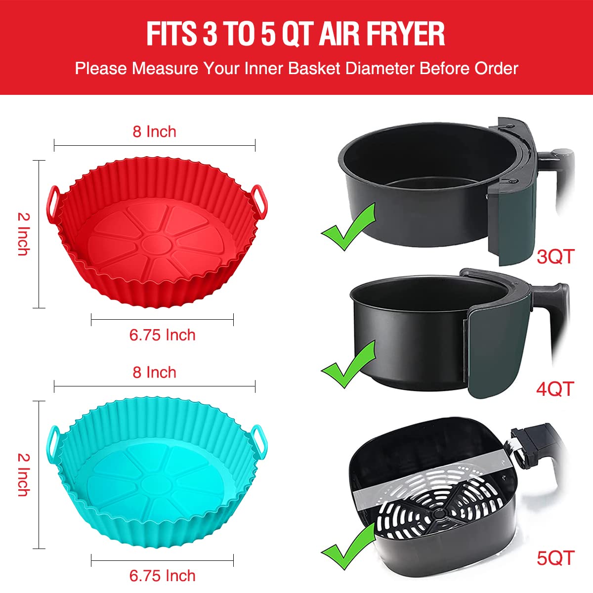 AKSDTH 2-pack liners shown inside a 3-5 qt air fryer