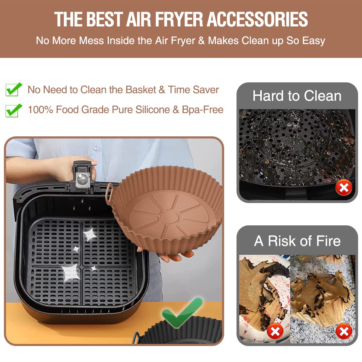 AKSDTH reusable silicone liners replace parchment, reducing waste and fire risk.