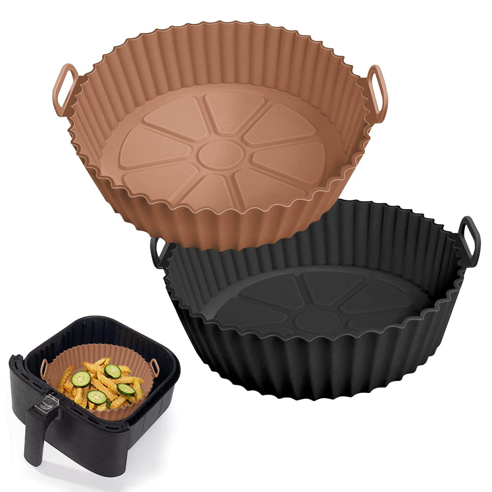 AKSDTH two-pack air fryer silicone pots, cleanable and reusable for quick meals.