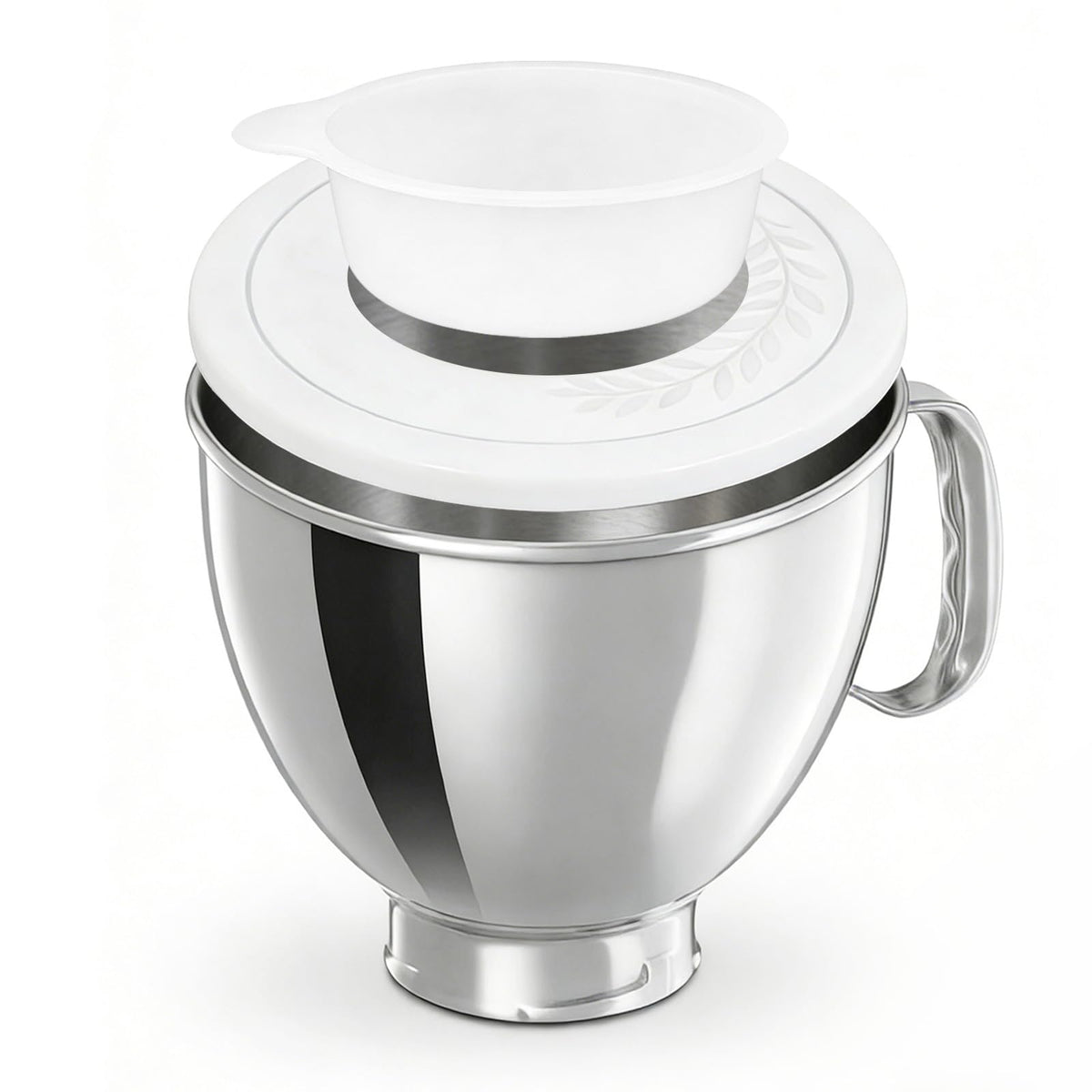 Akshin 5qt stainless steel bowl with handle and lid for easy mixing and storage.