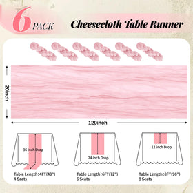 Aktor six pack pink cheesecloth table runner boosts festive tablescape versatility.