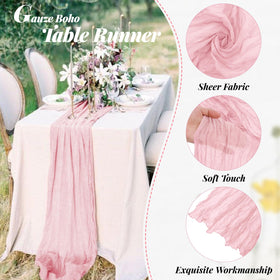 Aktor pink cheesecloth table runner pleated look creates visual interest without overpowering florals.