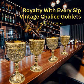 ALADEAN medieval goblet featuring King Arthur motifs for display or cosplay