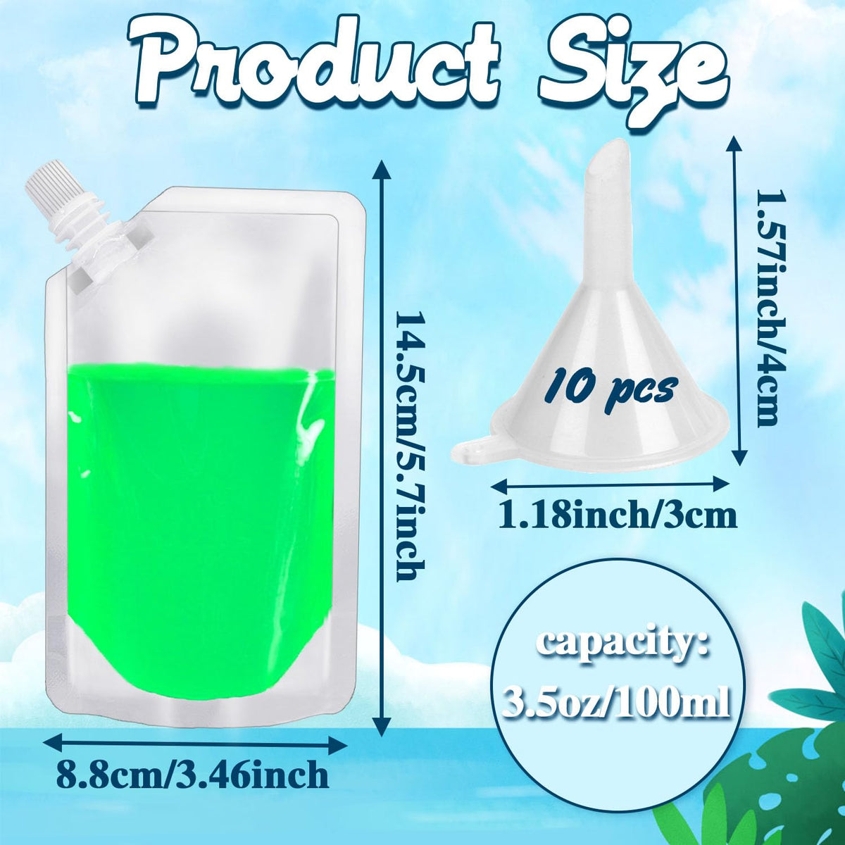 Alaeseje reusable drink pouches with caps, ideal for outdoor events and picnics