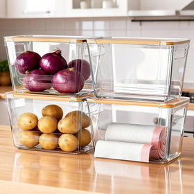 ALANSON 4 pack dispenser under sink showing clear body for quick bag visibility.