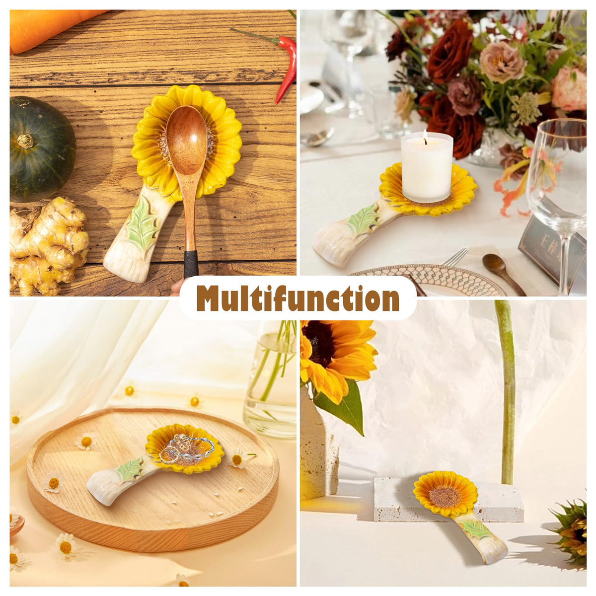 Alarrar sunflower spoon rest gift pack, perfect housewarming or kitchen decor gift.