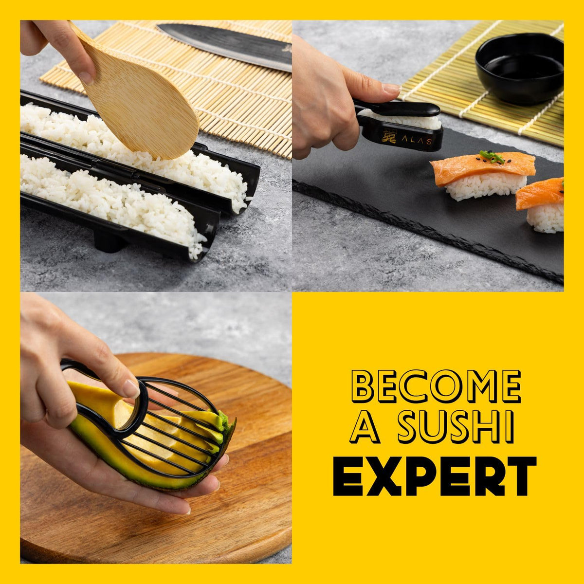 Alas avocado-slicer-nigiri-maker provides precise prep for stylish nigiri.