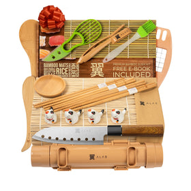 Alas complete sushi making set laid out for home use, showcasing the full kit features